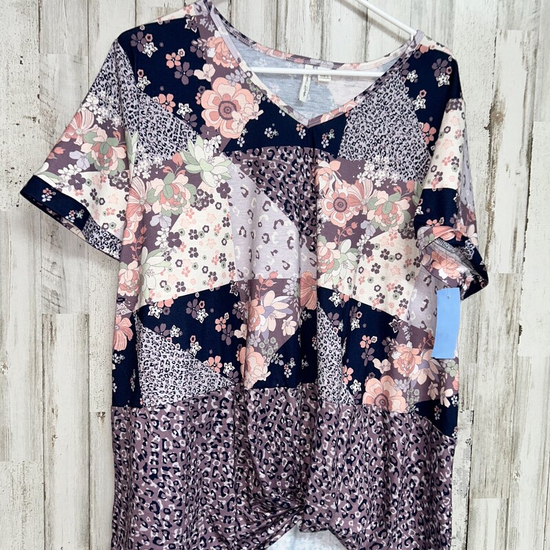 L Purple Printed Floral T