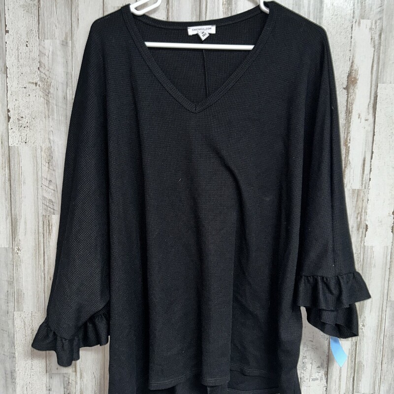 2X Black Waffle Knit Top