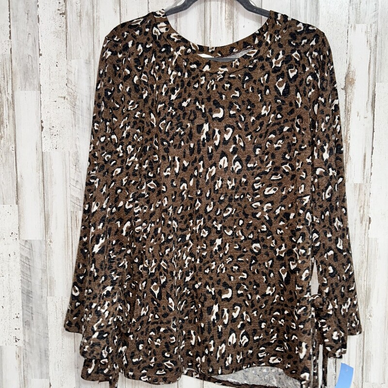 2X Brown Leopard Knit Top