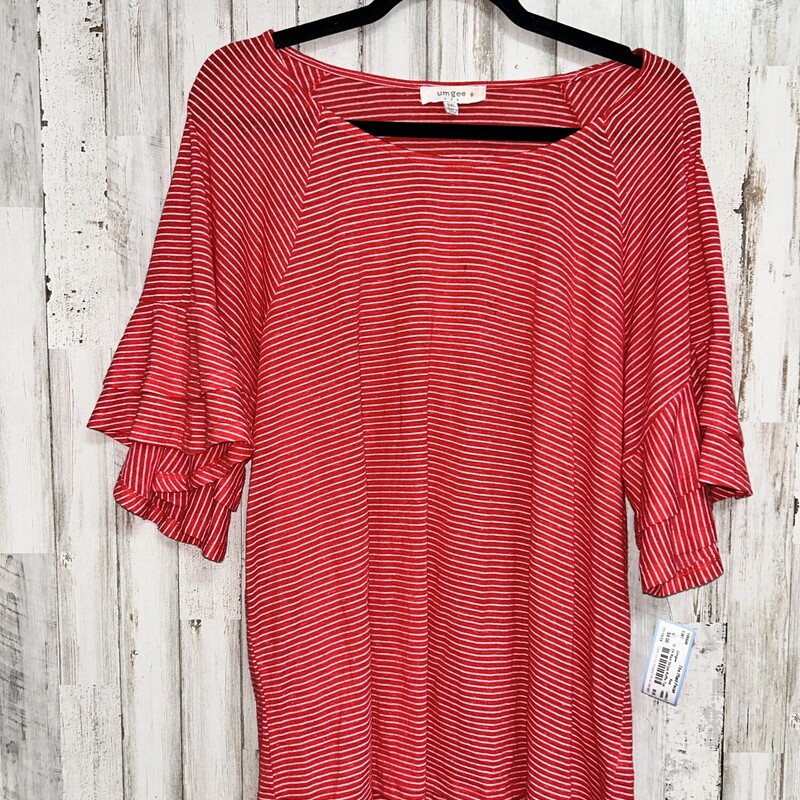 2X Red Stripe Ruffle Top