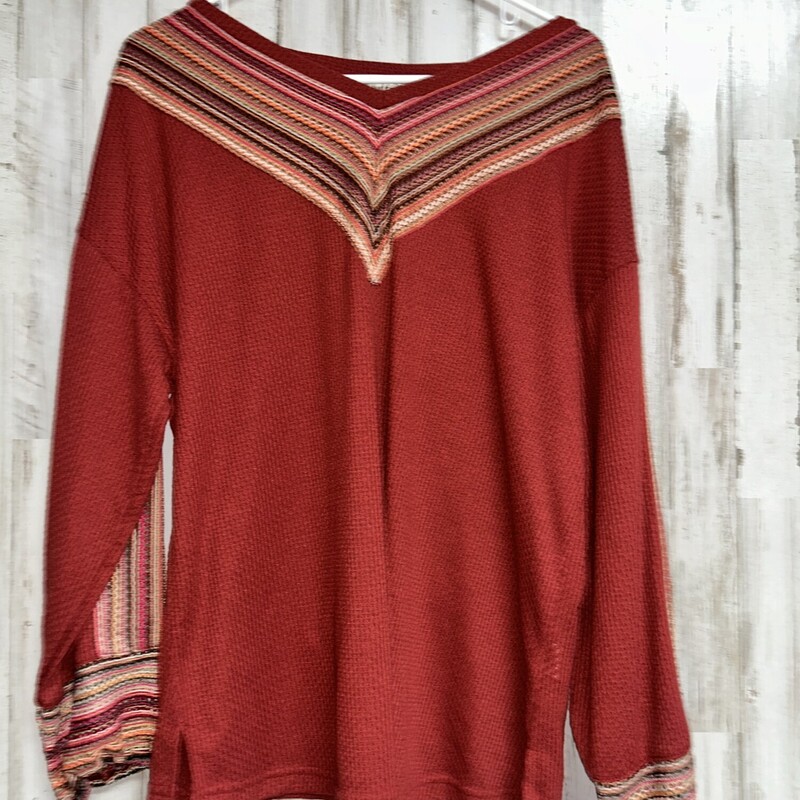 M Red Waffle Knit Top