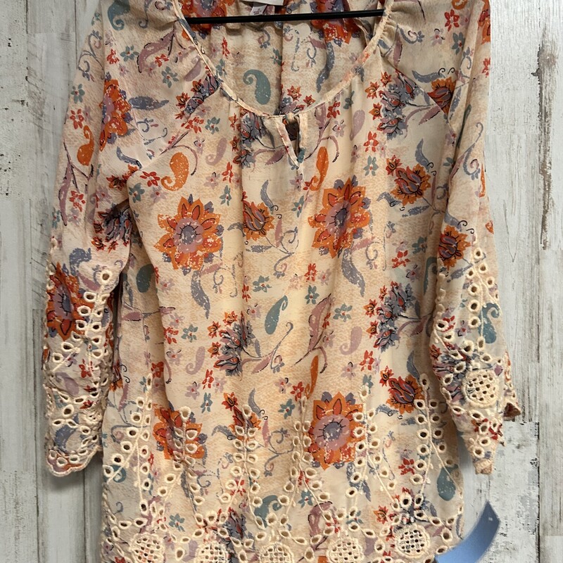 S Peach Sheer Floral Top