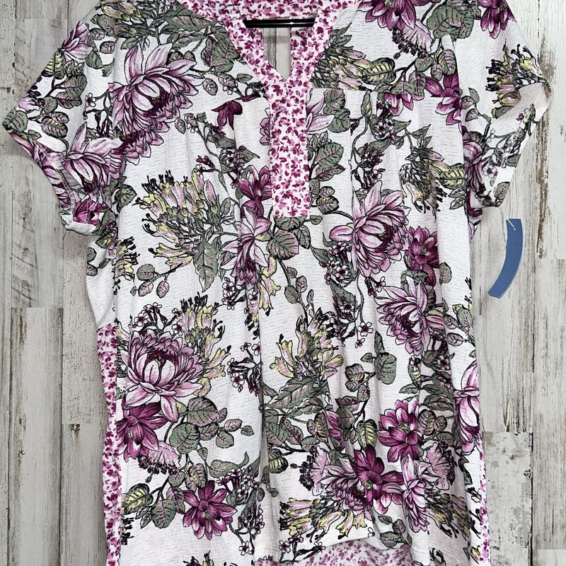 XL Purple Floral Top, White, Size: Ladies XL