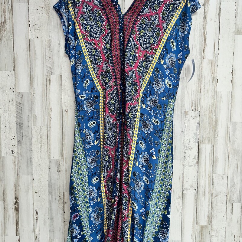 L Blue Printed Maxi Dress