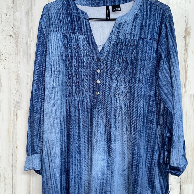 L Blue Printed Button Top, Blue, Size: Ladies L