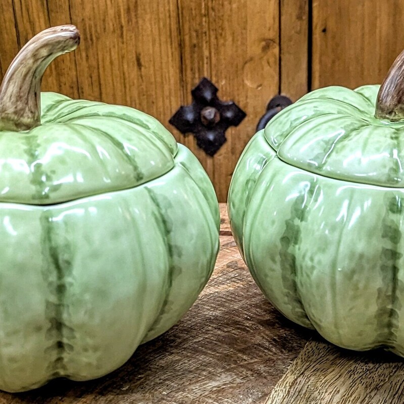 Crate & Barrel Gourd Soup Bowl with Lid<br />
Green with Brown Stem<br />
Size: 6x6<br />
Holds 3 Cups<br />
Retail $45<br />
Matching Soup Bowl & Lid Sold Separately