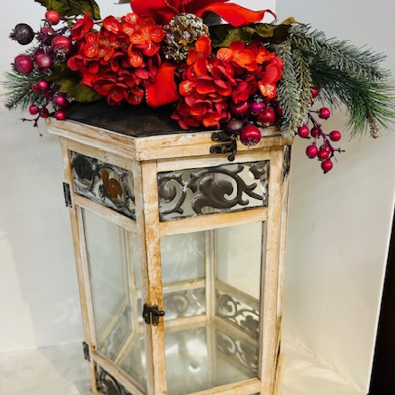 Large Holiday Metal Wood Distressed Lantern
White Brown Red Green
Size: 14 x 28H