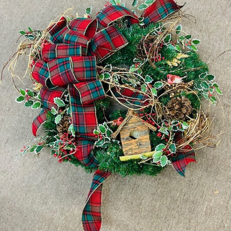 Plaid Cardinal Wreath