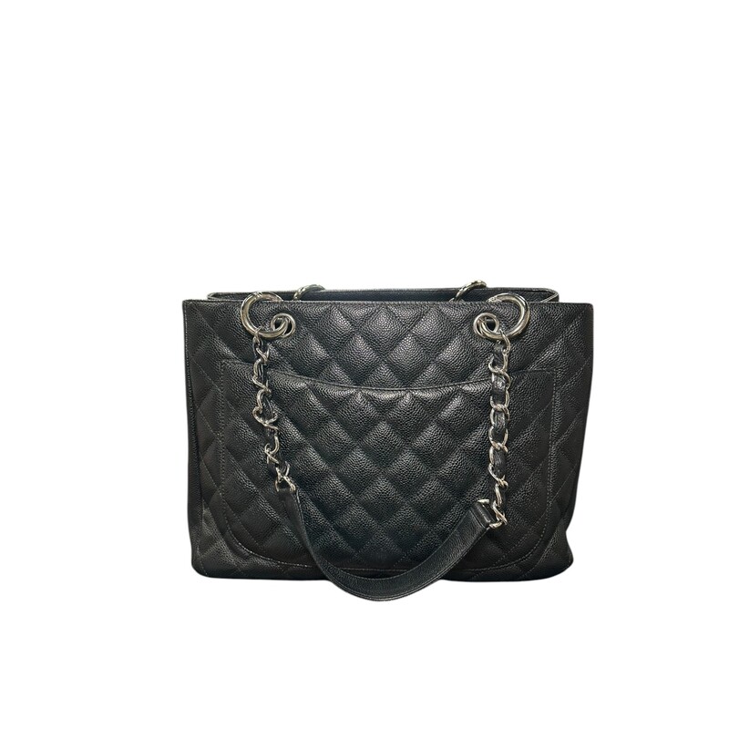 Chanel Grand Shopping Quilted Caviar Tote<br />
Black Caviar<br />
Date Code:11409502<br />
Dimensions 12.75inches L x 4.75Inches W x 9.75InchesH<br />
In excellent condition light scratching on hardwear.<br />
Does not come with original dust bag or box.