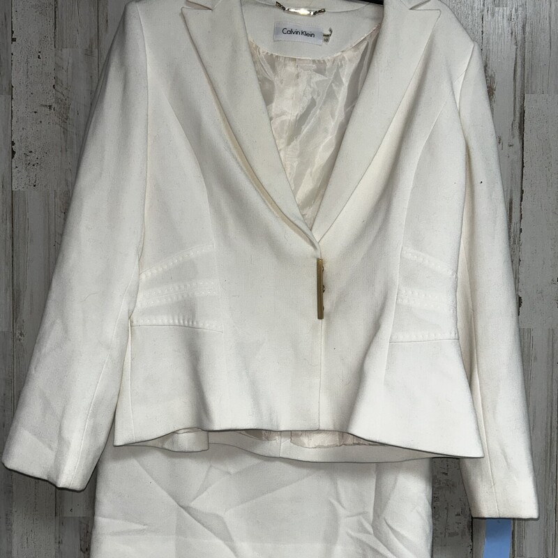 Sz10 2pc Off White Suit S, White, Size: Ladies L