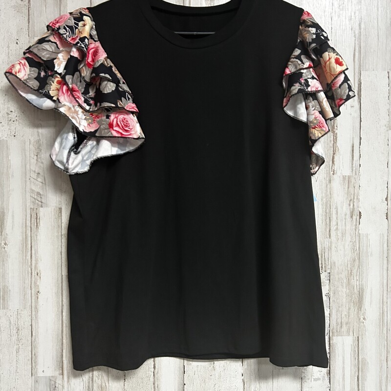 XL Black Floral Ruffle To, Black, Size: Ladies XL