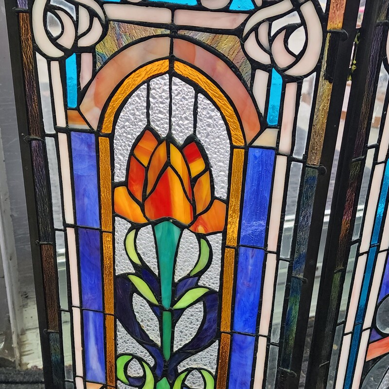 Tiffany Style Stained Glass Fireplace Screen, Size: 42 X 28.5