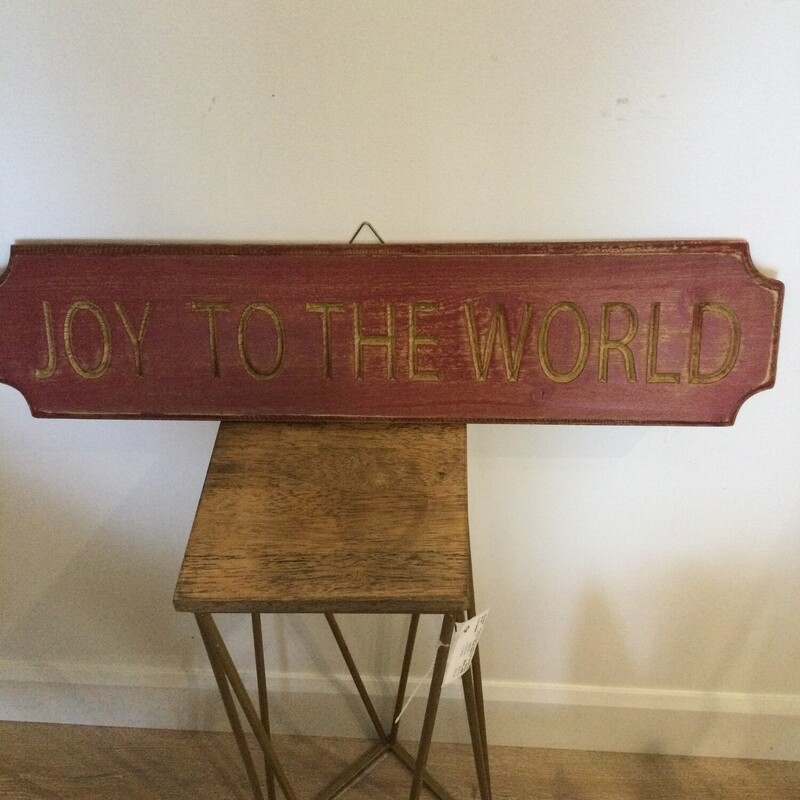 Wood Sign Joy To The World, Red/Gold, Size: 6X24