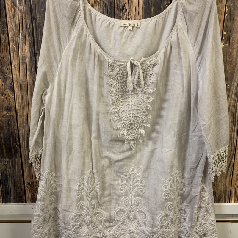 Beige Flowy Embroidered Design shirt, Size: L