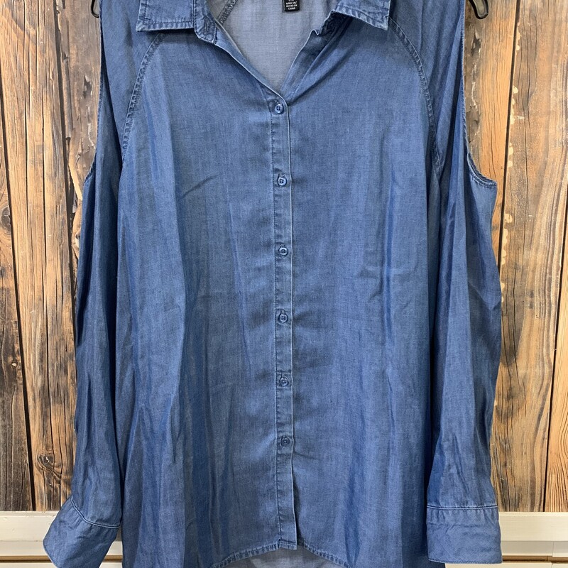 Blue Cold Shoulder Shirt, Size: L