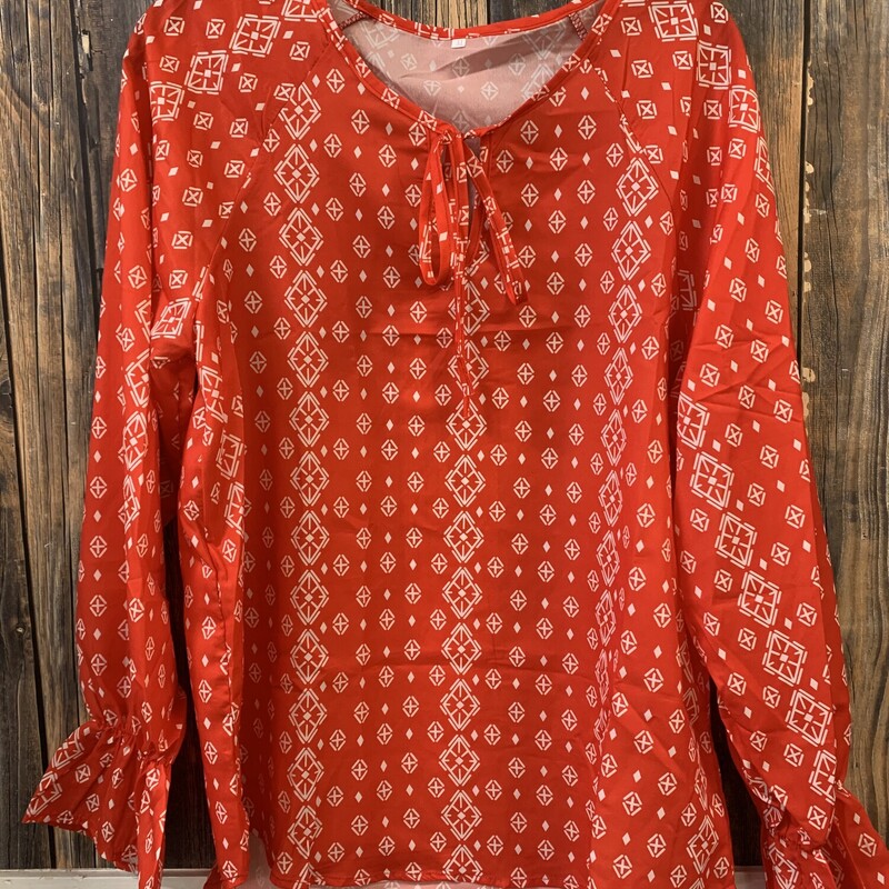 Red/white Tie Front Shirt, Size: XL