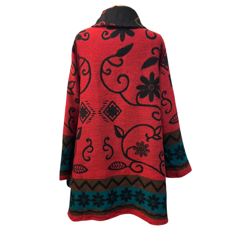 New Winding River Jacket
Woven Floral Detail
Button Closure
With Pockets
Colors:  Black, Red, and Turquoise
Size: Small