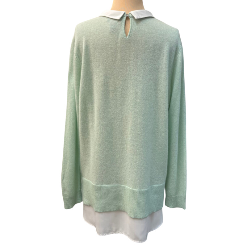 Charter Club Luxury Cashmere Sweater<br />
2 In 1 Design with Built In Shirt<br />
3D Floral Detail Around Collar<br />
Colors: Mint and White<br />
Size: Large