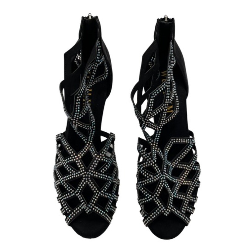 New Wuailim Ballrooom Shoes<br />
Bejeweled over Front and Heels<br />
Lattice Detail<br />
Color: Black<br />
Size: 8.5