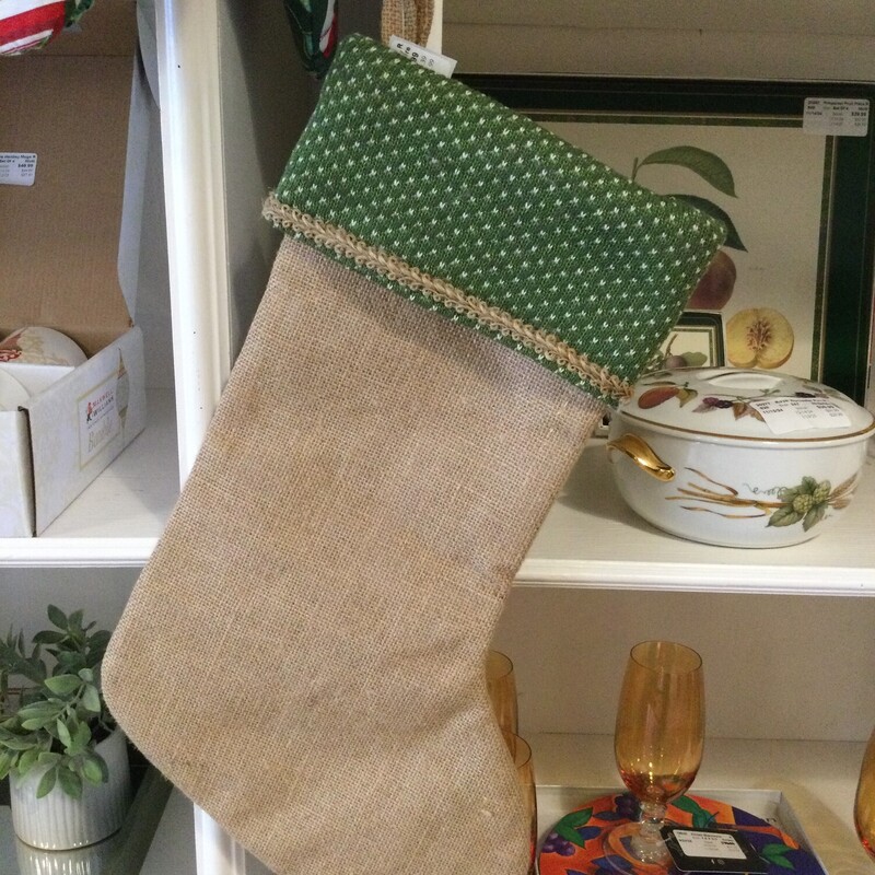 Burlap Stocking,
Sand/Green