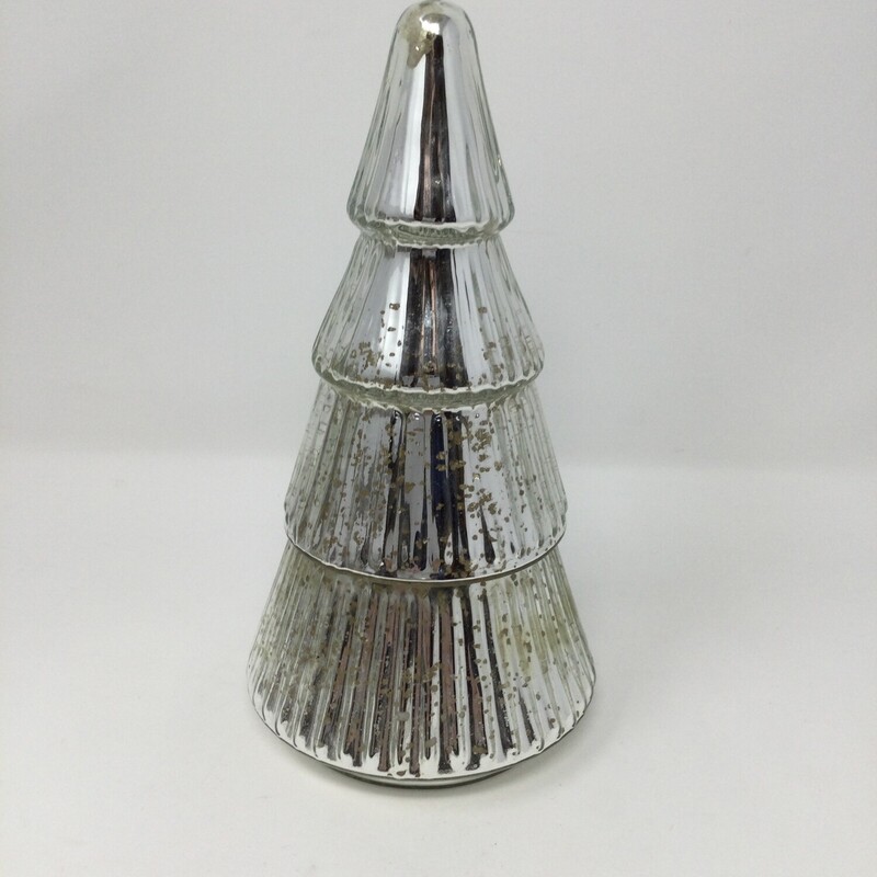 Mercury Glass Christmas Tree Candle,
Silver,
Size: 9 X 5 In