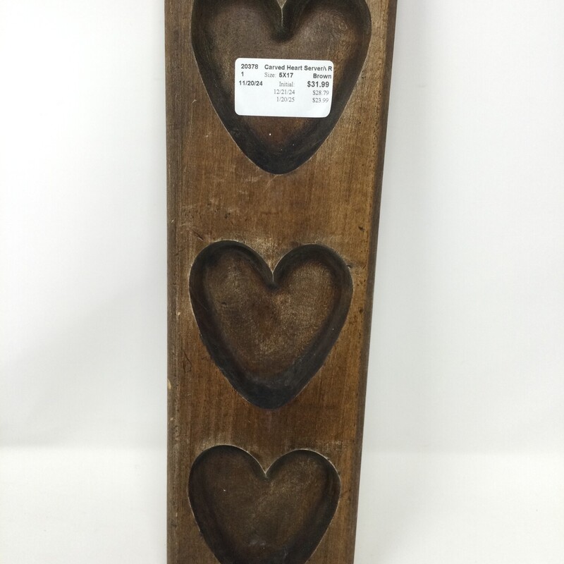 Carved Heart Server/wall hanging, Brown, Size: 5X17