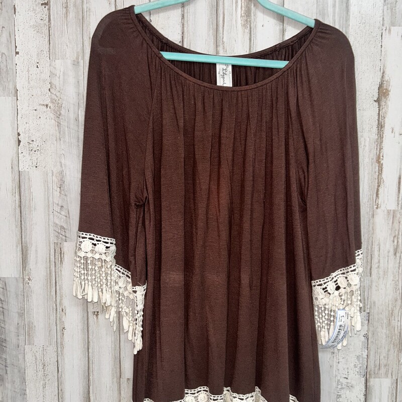 L Brown Lace Trim Top