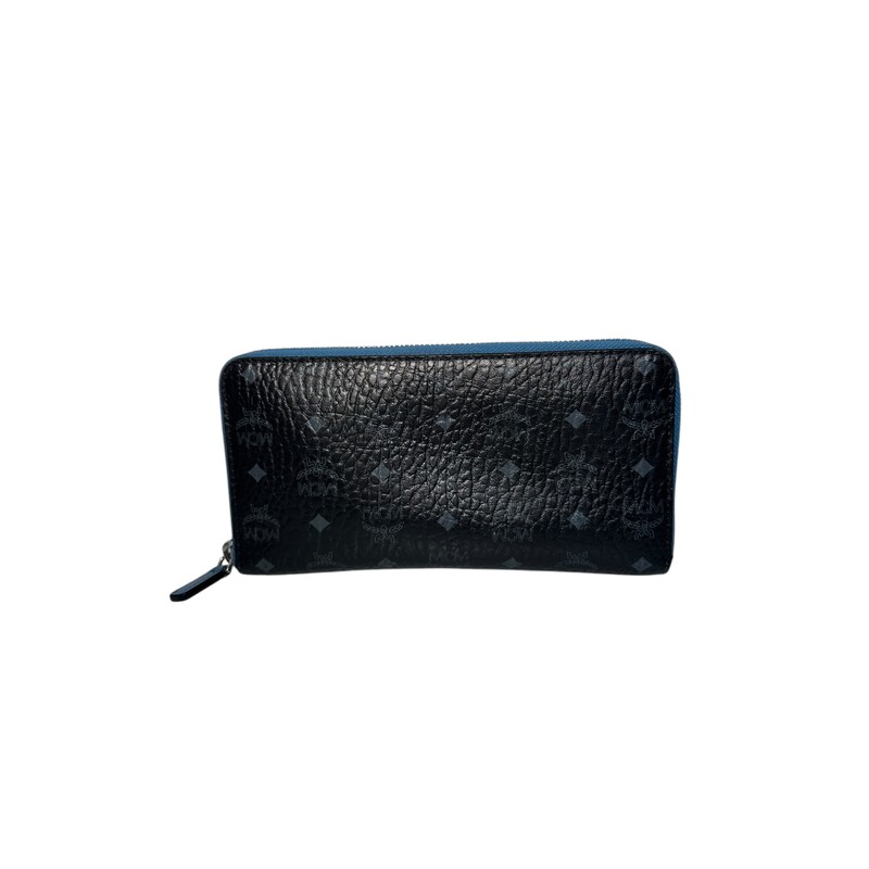 Mcm Blue Black Zip Wallet<br />
Does not come with origianl dust bag or box.<br />
Some puffering on leather.