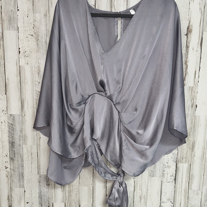 L Grey Flowy Tie Top