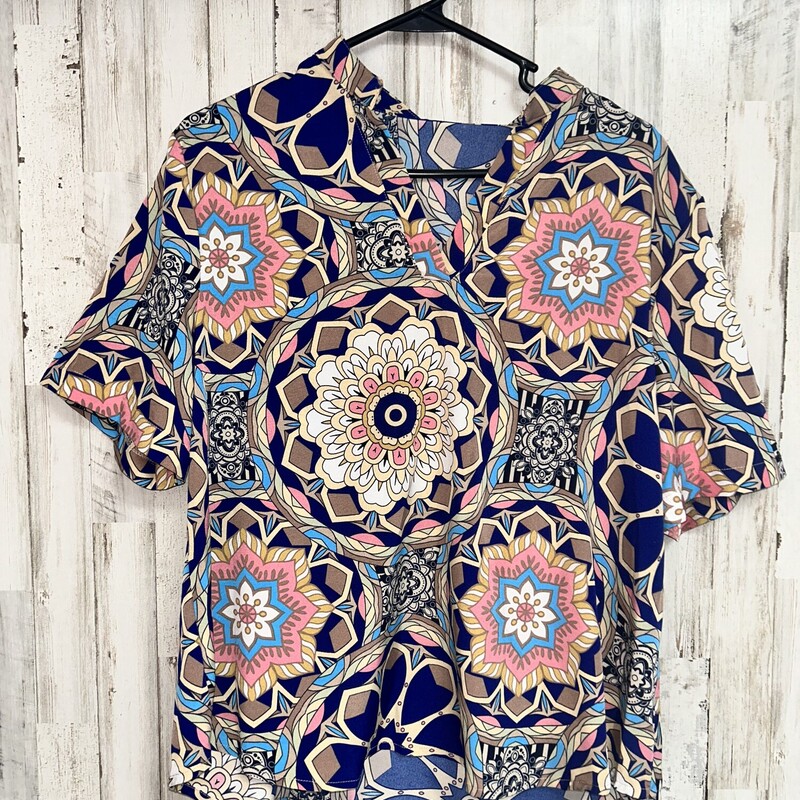 XL Blue Printed V Cut Out, Blue, Size: Ladies XL