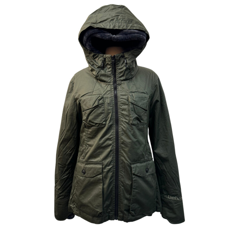 NEW Bench Kresiel B Jacket<br />
3 in 1 Water Resistant<br />
A jacket that comes with layers which can be worn together or separately.<br />
Army Green outer shell is breathable and water-resistant so you can stay dry on rainy days with the roomy hood and filled sealed seams.<br />
On cold days zip-in the silky-soft fleece liner to complete the coat.<br />
Ultimate technical outdoor versatility<br />
-Front zip closure<br />
-Adjustable hood<br />
-Liner has thumb holes to keep your hands warm<br />
-Outer shell is 100% Waxed Cotton<br />
Color: Army Green<br />
Size: Medium Fits Like a Snug Medium<br />
Retails for $259