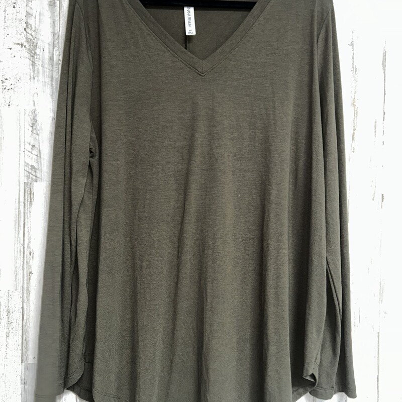 2X Olive Longsleeve Top, Green, Size: Ladies 2X