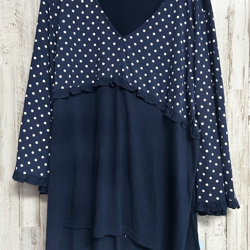 2X Navy Dotted Ruffle Top