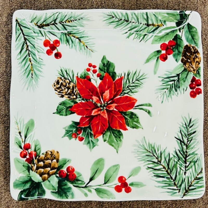 Maxcera Poinsettia Plate
Red, Green, White
Size: 11x11H