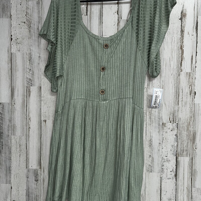 S Sage Ribbed Button Top, Green, Size: Ladies S