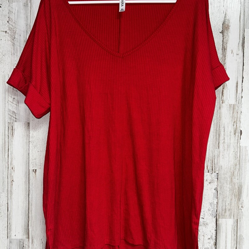 XL Red Ribbed Cuff Top, Red, Size: Ladies XL