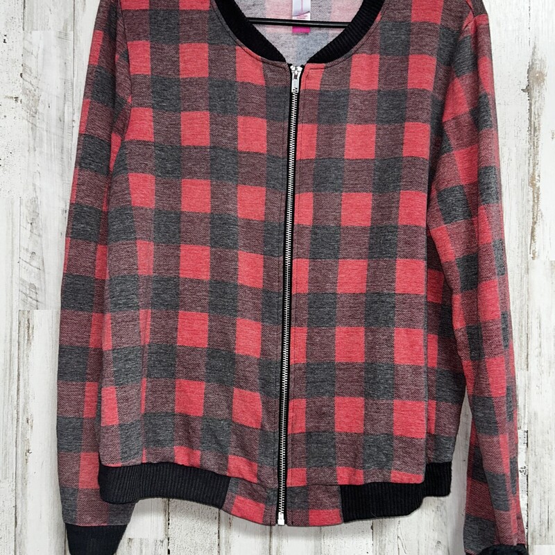 L Red Plaid Zip Jacket, Red, Size: Ladies L