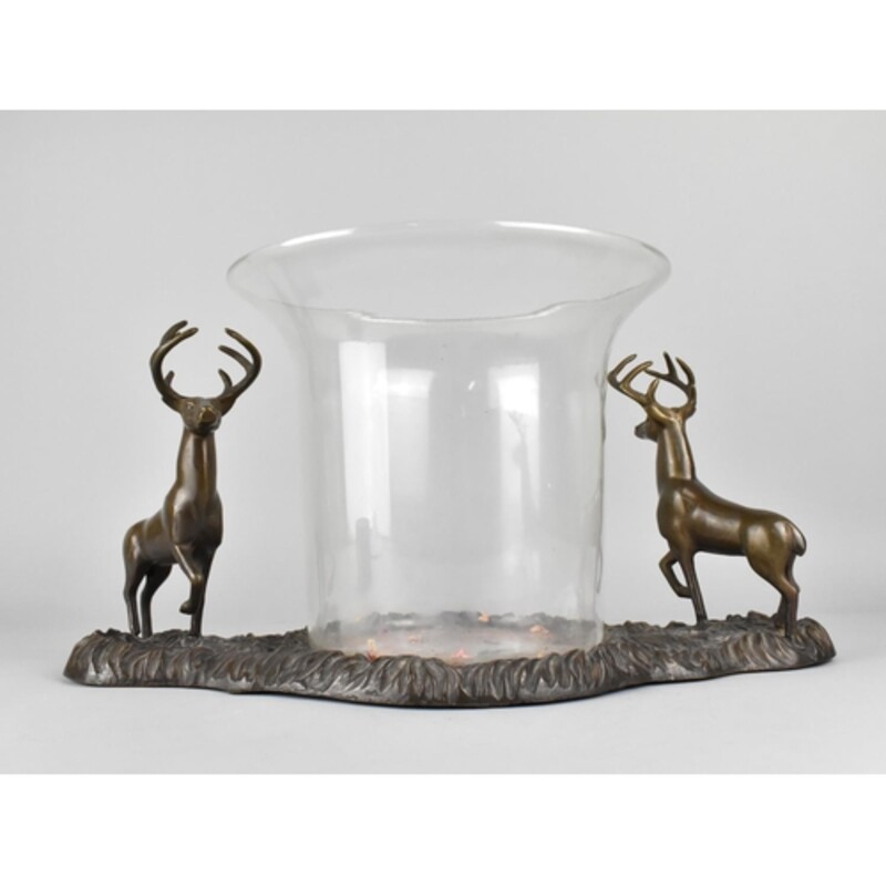 Bronze Stags With Hurricane Candleholder
 Bronze, Size: 18x9H