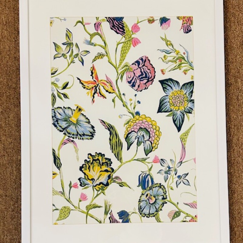 Floral Vines Print
White, Yellow, Blue, Pink, Green
 Size: 19x25H