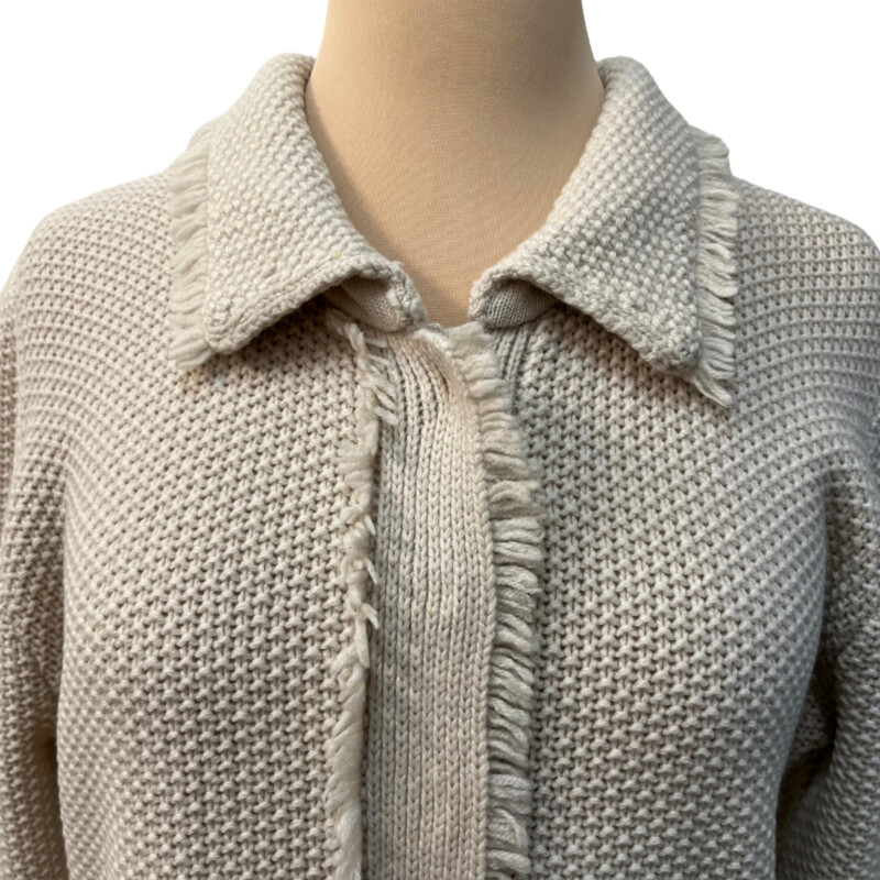 Boden Wool Fringed Cardigan<br />
Waffle Pattern<br />
Button Closure<br />
Color: Tan<br />
Size: Large