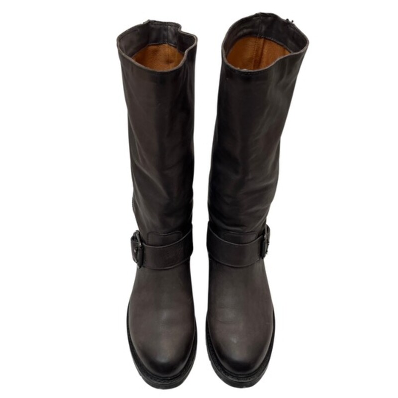 Frye Veronica Leather Boots<br />
Buckle Details<br />
Side Zip<br />
Color: Stone<br />
Size: 9