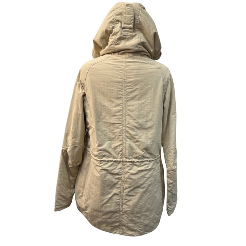 New Bench Warm Luxury Jacket<br />
Drawstring Waist<br />
Hood with Cute Watercolor Detail<br />
Zip and Button Closure<br />
Color: Khaki<br />
Size: Small