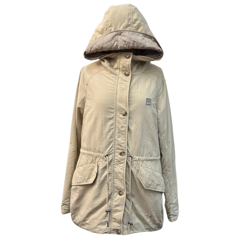 New Bench Warm Luxury Jacket<br />
Drawstring Waist<br />
Hood with Cute Watercolor Detail<br />
Zip and Button Closure<br />
Color: Khaki<br />
Size: Small