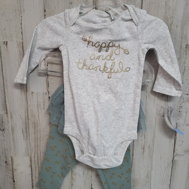 6M 2pc Happy/Thankful Set, Grey, Size: Girl 6-12m