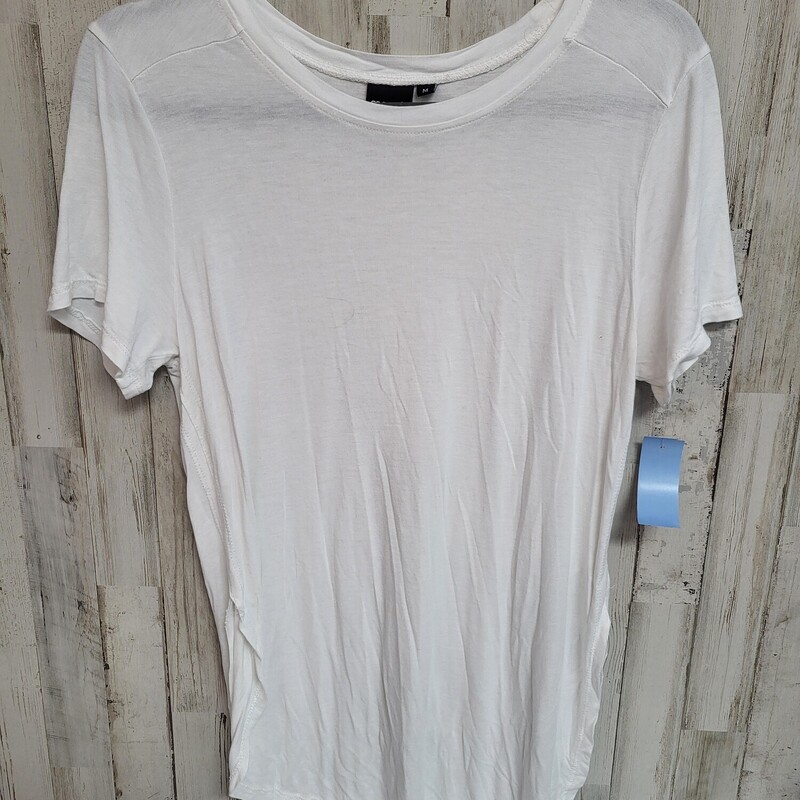 M White Split Tee, White, Size: Ladies M