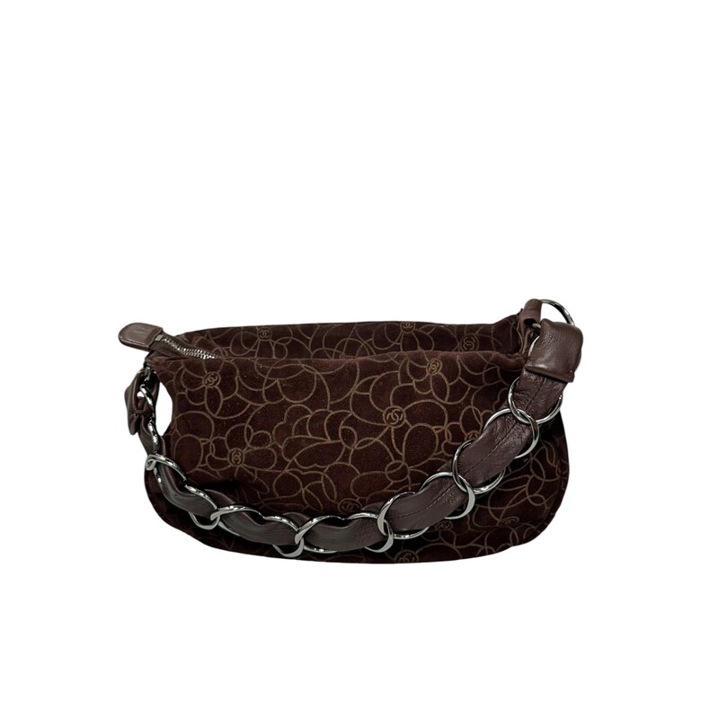 Chanel Camellia Hobo Brown Suede Handbag<br />
<br />
Date Code: 9127737<br />
<br />
Dimensions:<br />
Base length: 11.50 in<br />
Height: 6.00 in<br />
Width: 6.25 in<br />
Drop: 8.00 in<br />
<br />
In great condition. Light wear to the top of the suede.<br />
<br />
Does not have the original dust bag or box.