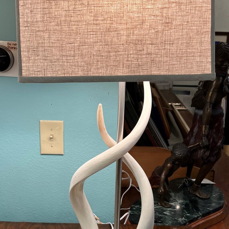 Double Kudo Horn Lamp, White, Real, 34in tall