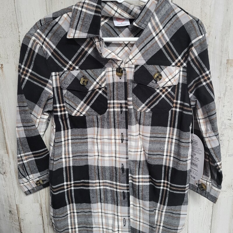 3T Black Plaid Button  Up