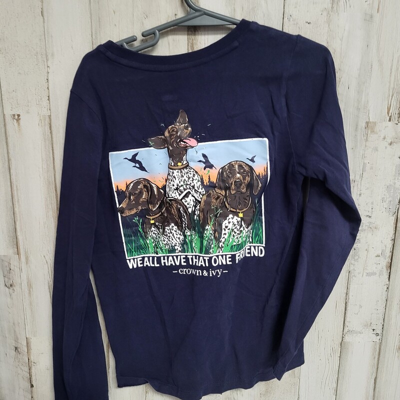 6x Navy Long Sleeve Dog T, Navy, Size: Boy 5-8