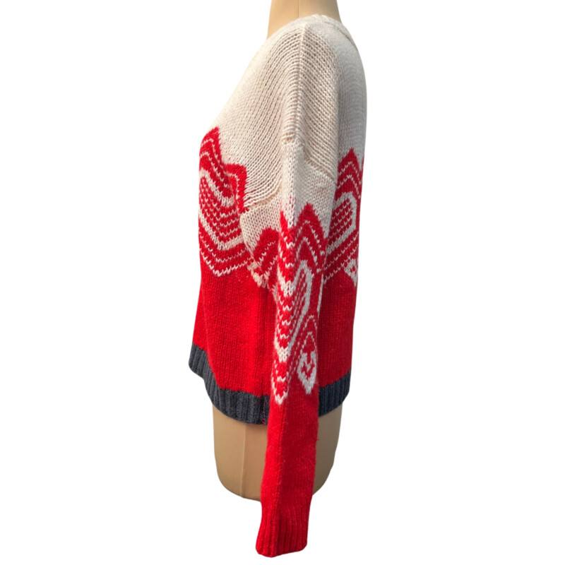 Philosophy Sweater<br />
Heart Knit that is Toooo Cute<br />
Wool Blend<br />
Colors:  Cream and Red<br />
Size: Small